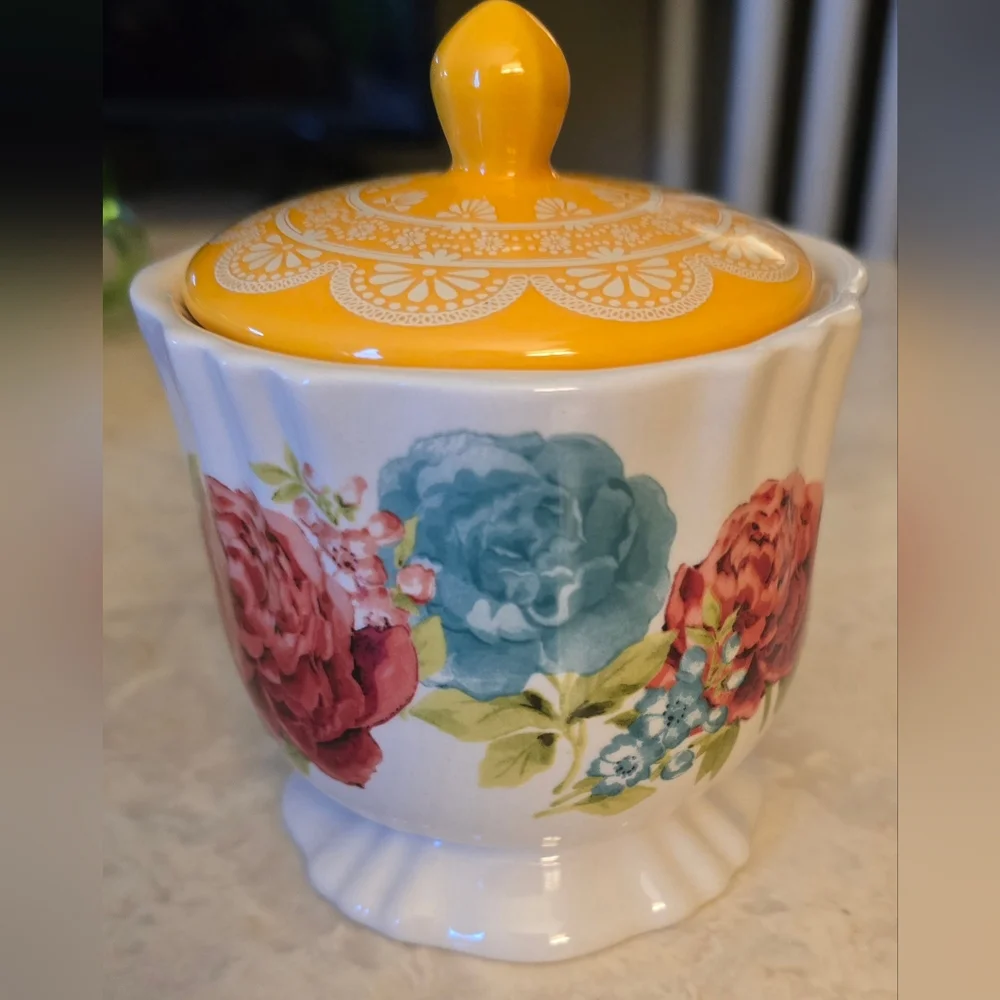The Pioneer Woman Spoonful of Sugar Stoneware Sugar Bowl Blossom Jubilee Floral